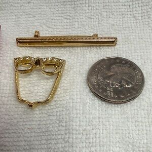 Gold tone Brooch Pin - 1 bar pin/1 glasses with accent rhinestones
